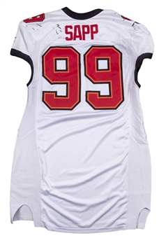 2002 Warren Sapp Game Used Tampa Bay Buccaneers White Jersey Photo Matched To 5 Games (Resolution Photomatching)